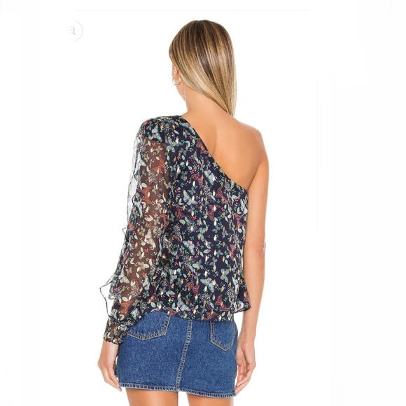 TULAROSA Rhea Sheer Floral One Shoulder Top in Navy Blue Size S - Picture 3 of 8
